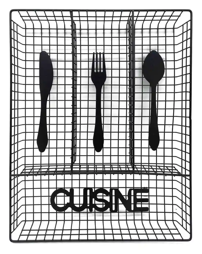 Cubiertero Organizador Cubiertos Cocina Metálico Negro 32x26cm