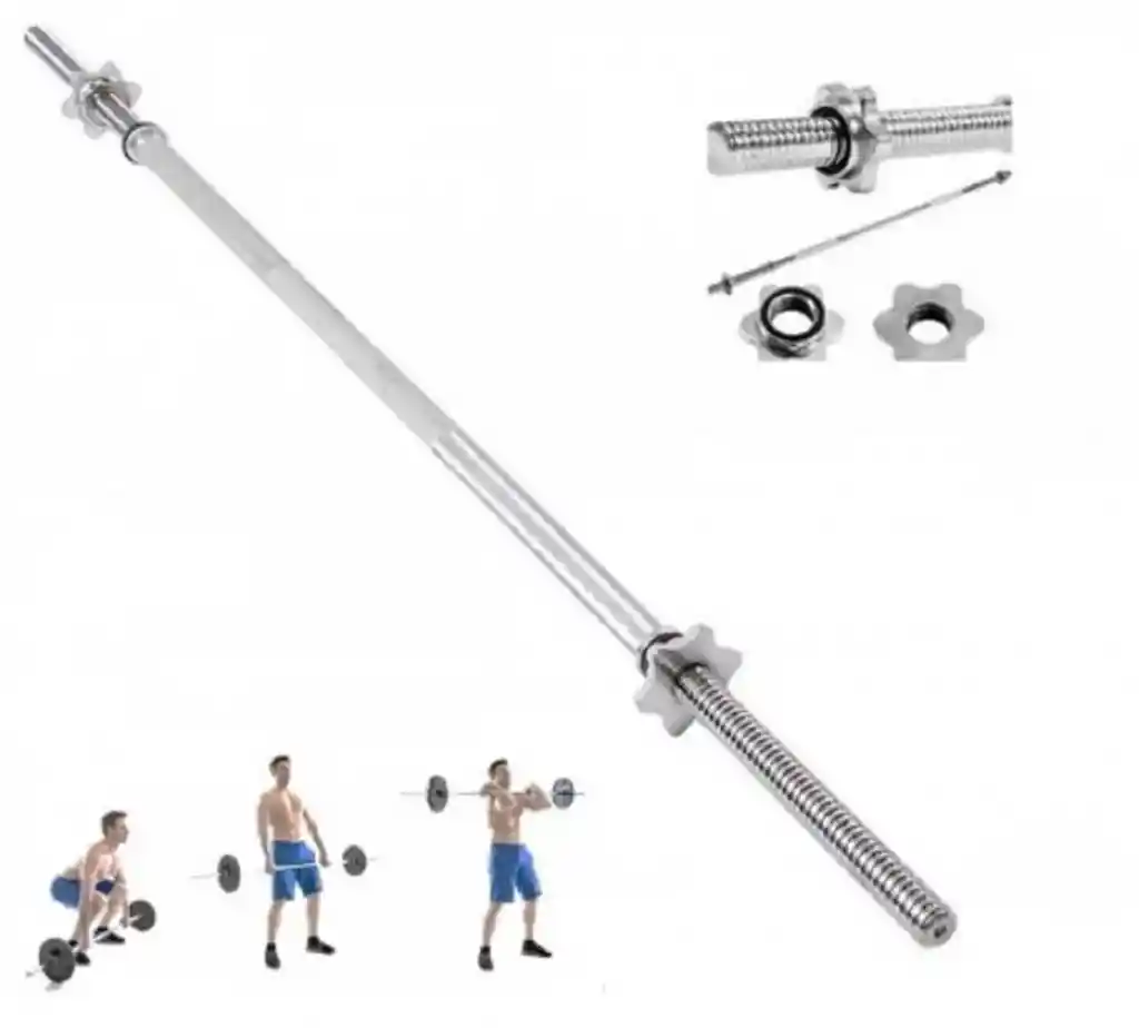 Barra Recta Cromada 120 Cms Para Entrenamiento Con Seguros