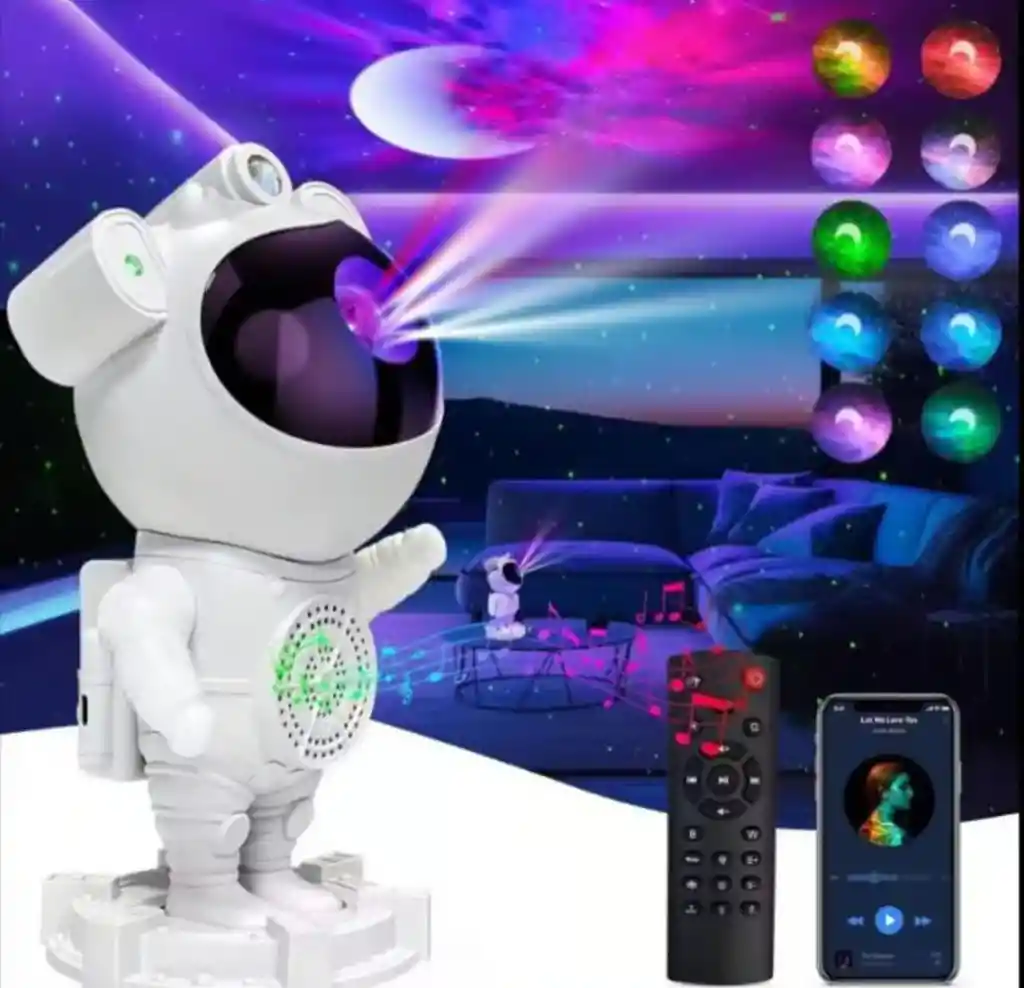 Lampara Proyectora Astronauta Bluethooth Nebulosa Glaxia Sonidos Relajantes Temporizador
