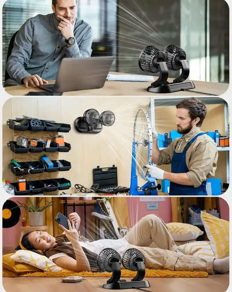 Ventilador Doble Para Carro Y Oficina Graduable Conexion Usb O Para Encendedor
