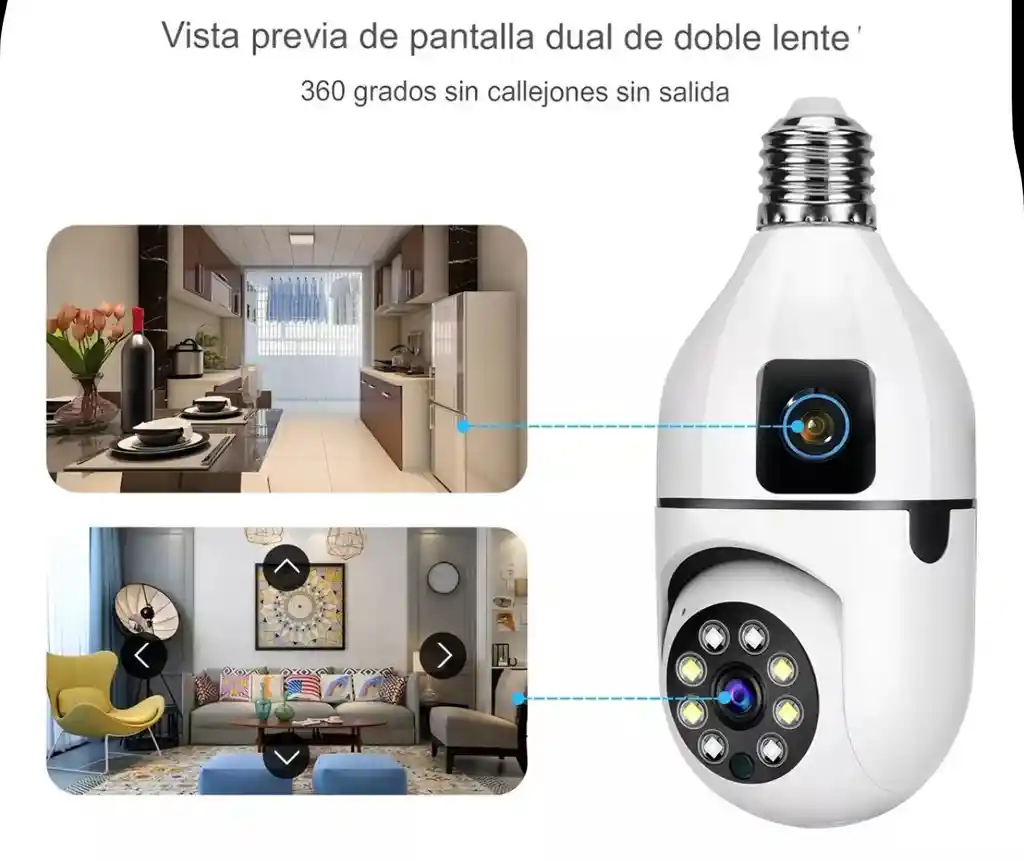 Cámara De Seguridad Bombillo Robot Doble Cámara Wifi