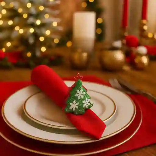 Accesorio Navideño 3 En 1: Pulsera, Servilletero Y Cortinero Diseño Árbol Verde Brillante