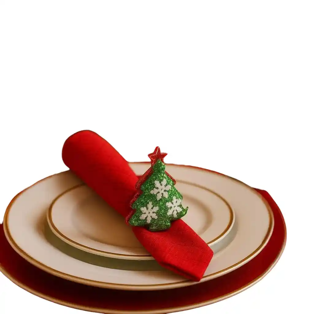 Accesorio Navideño 3 En 1: Pulsera, Servilletero Y Cortinero Diseño Árbol Verde Brillante