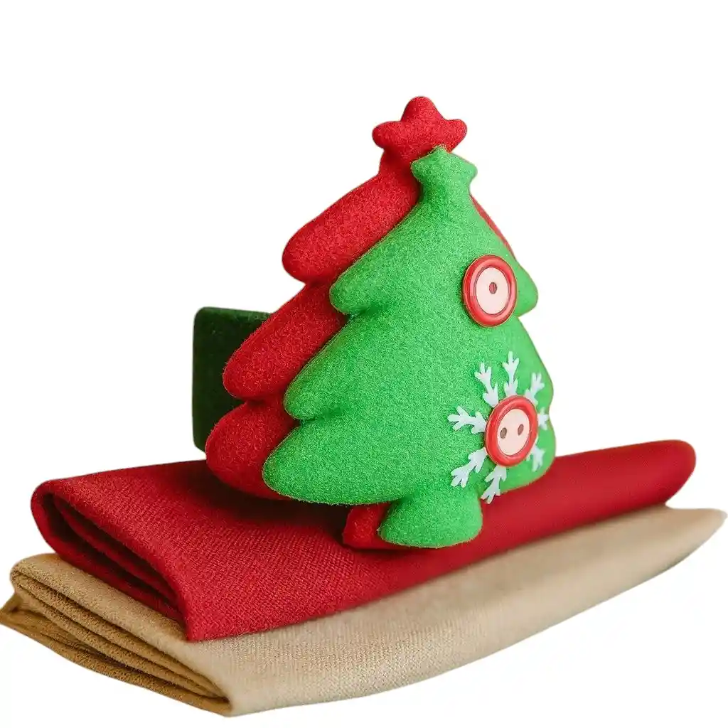 Accesorio Navideño 3 En 1: Pulsera, Servilletero Y Cortinero Diseño Árbol Verde
