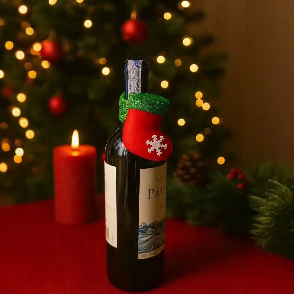 Accesorio Navideño 3 En 1: Pulsera, Servilletero Y Cortinero Diseño Bota Roja Blanco