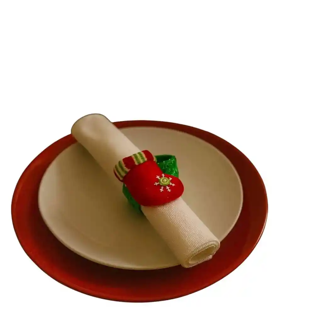 Accesorio Navideño 3 En 1: Pulsera, Servilletero Y Cortinero Diseño Bota Roja