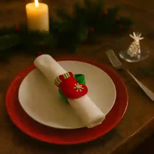 Accesorio Navideño 3 En 1: Pulsera, Servilletero Y Cortinero Diseño Bota Roja