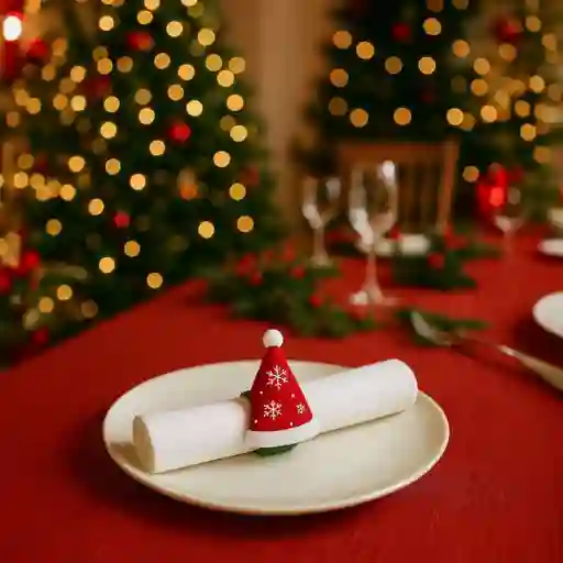 Accesorio Navideño 3 En 1: Pulsera, Servilletero Y Cortinero Diseño Gorro Navideño