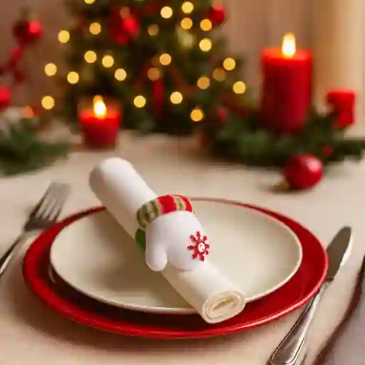 Accesorio Navideño 3 En 1: Pulsera, Servilletero Y Cortinero Diseño Guante Blanco