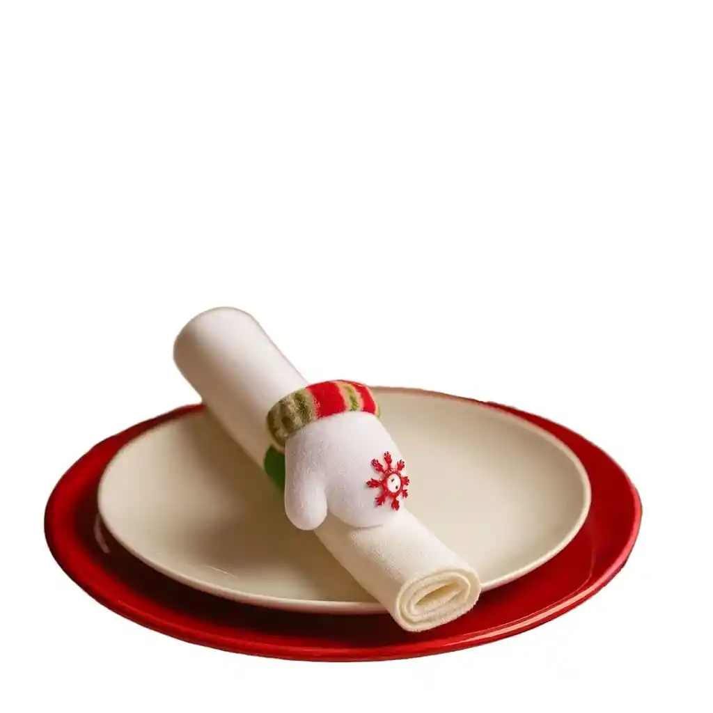 Accesorio Navideño 3 En 1: Pulsera, Servilletero Y Cortinero Diseño Guante Blanco