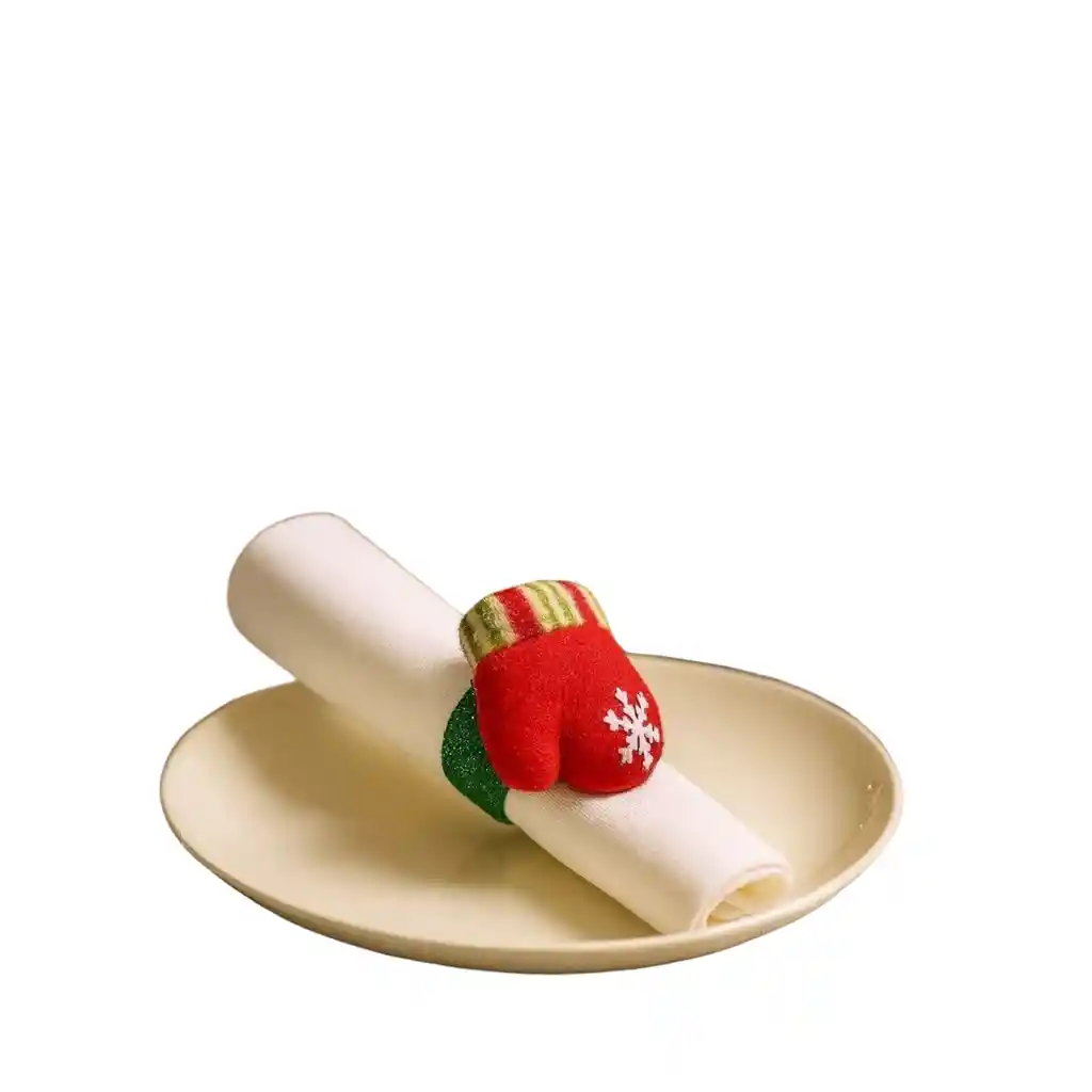Accesorio Navideño 3 En 1: Pulsera, Servilletero Y Cortinero Diseño Guante Rojo Blanco