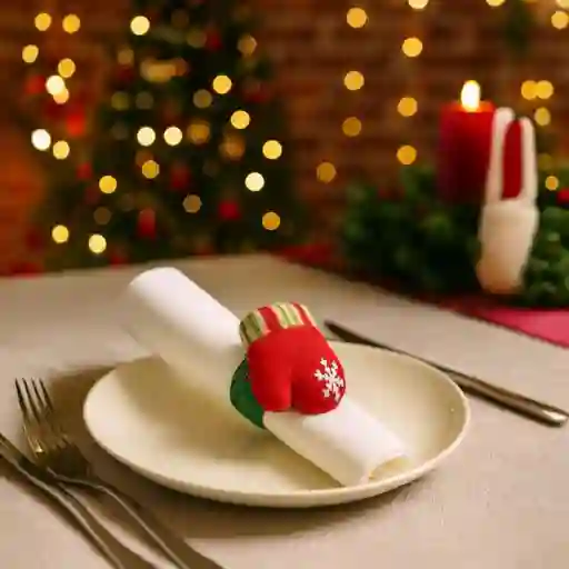 Accesorio Navideño 3 En 1: Pulsera, Servilletero Y Cortinero Diseño Guante Rojo Blanco