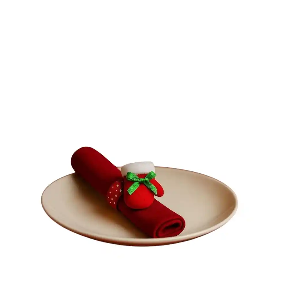 Accesorio Navideño 3 En 1: Pulsera, Servilletero Y Cortinero Diseño Guante Rojo