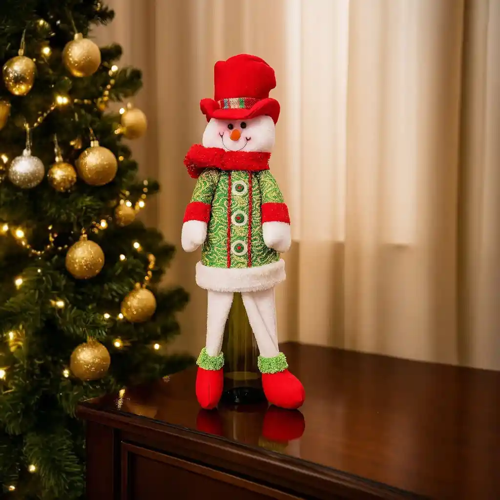 Cubre Botellas De Vino Diseño Navideño Hombre De Nieve Figuras