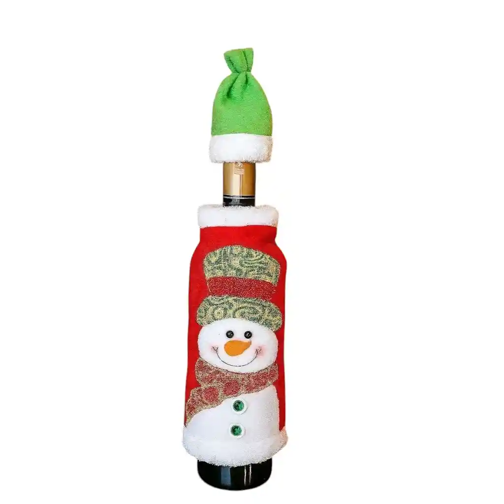 Cubre Botellas De Vino Diseño Navideño Hombre De Nieve Gorro Figuras
