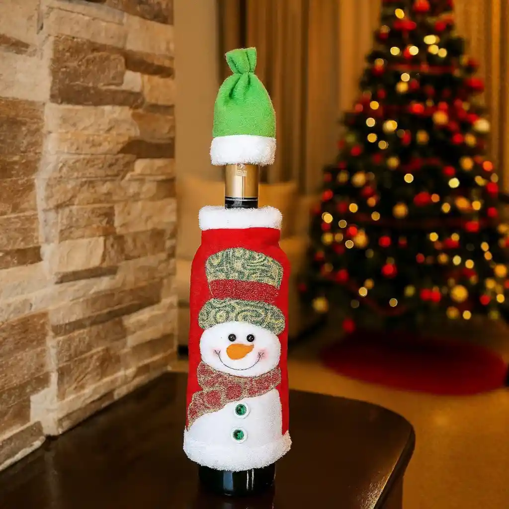 Cubre Botellas De Vino Diseño Navideño Hombre De Nieve Gorro Figuras