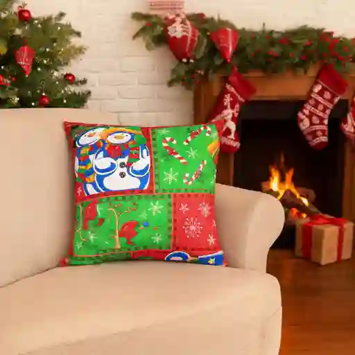 Cojín Grande Con Diseño Navideño Hombre De Nieve