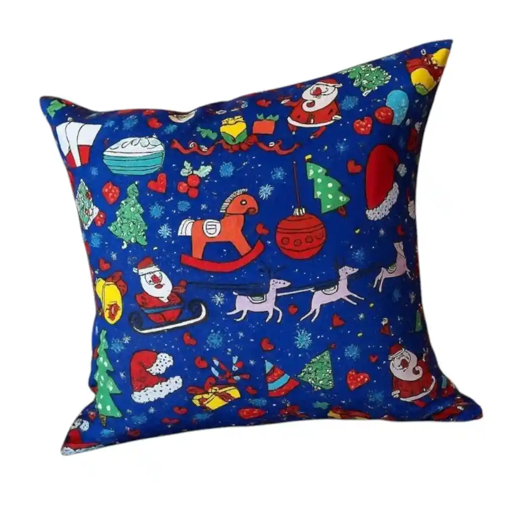 Cojín Grande Con Diseño Navideño Adornos Azul