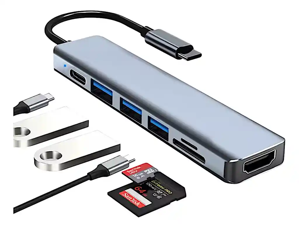 Dock Station Tipo C 7 En 1 Hdmi Hub Usb 3.0 Usb C T Micro Sd