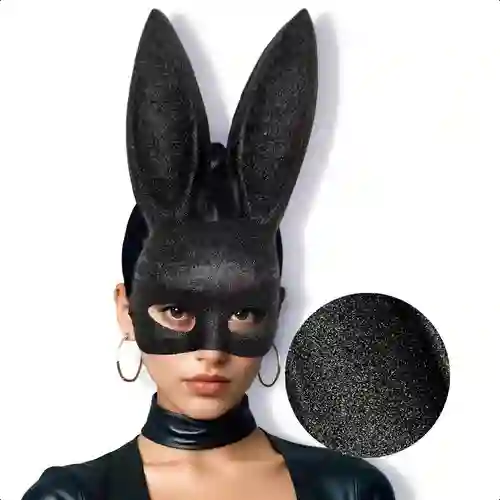 Mascara Antifaz De Pasta Conejo Play Boy Negra Con Brillos Halloween Disfraz