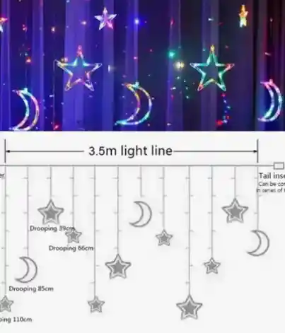 Cortina Luces De Luna Estrellas, Led Usb 3m Multicolor