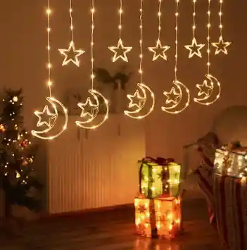 Cortina Luces De Luna Estrellas, Led Usb 3m Calida