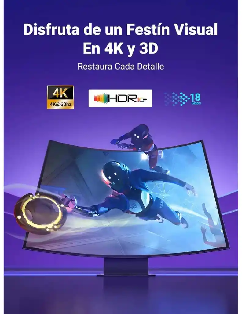 Cable Hdmi 2.0 Ugreen 4k 60hz 2m Alta Velocidad Trenzado Para Tv, Ps5, Xbox