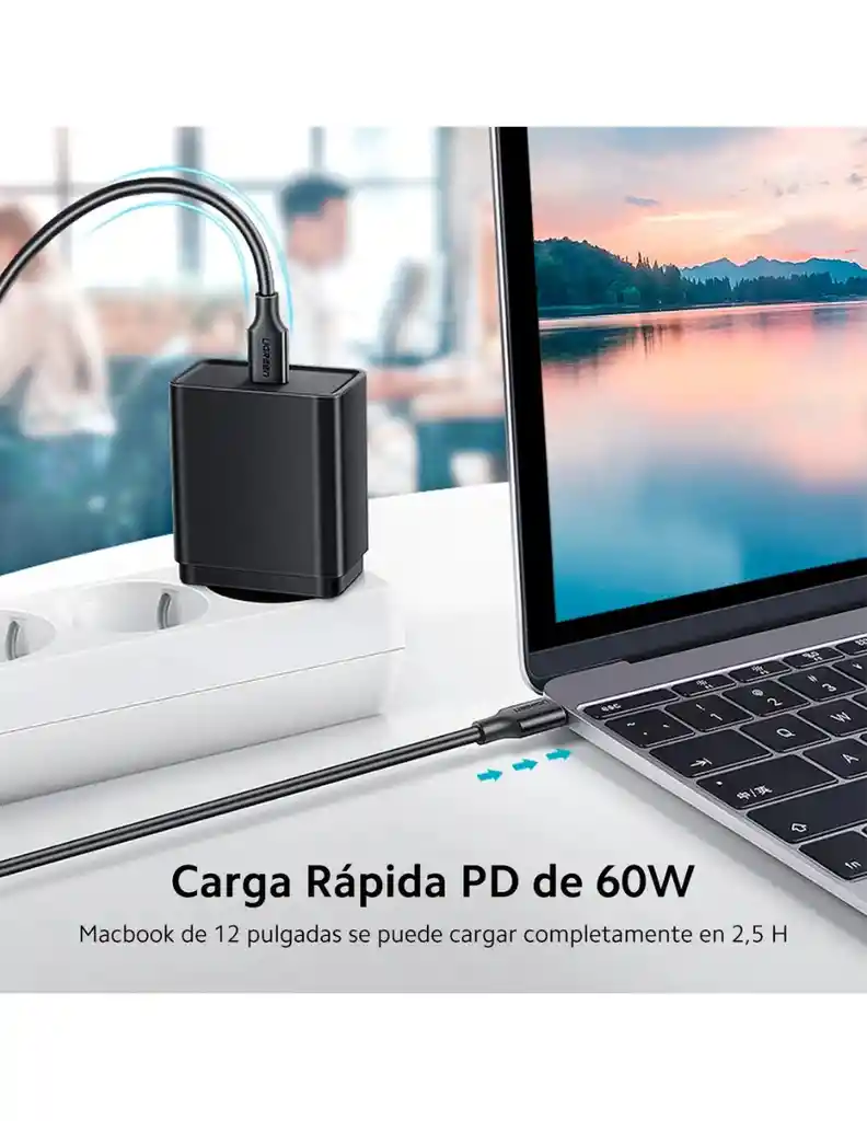 Cable Ugreen Usb-c A Usb-c 1m 60w 3a Carga Rápida 480mbps