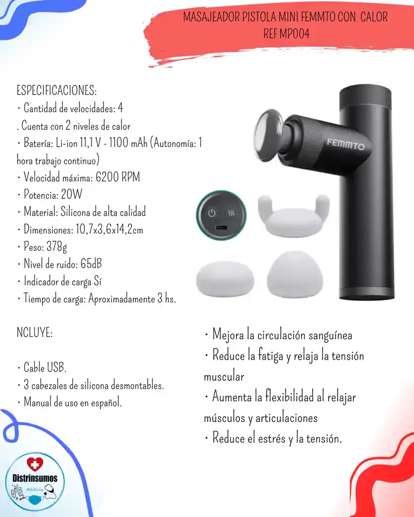 Masajeador Pistola Mini Femmto Con Calor Ref Mp004