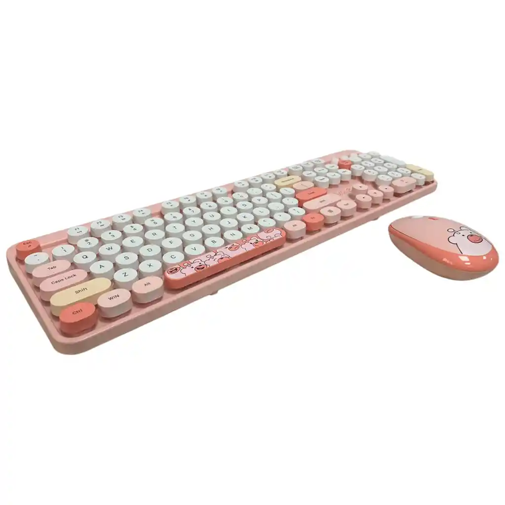 Combo Inalámbrico Teclado Y Mouse Silencioso Geezer Hello Bear Rosa