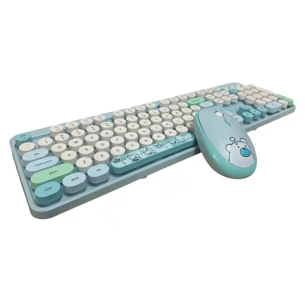 Combo Inalámbrico Teclado Y Mouse Silencioso Geezer Hello Bear Azul