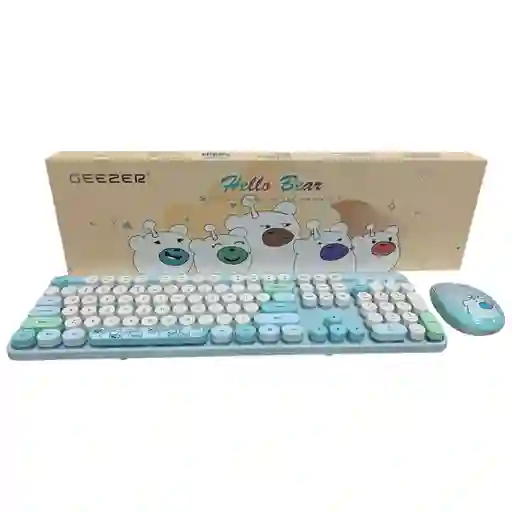 Combo Inalámbrico Teclado Y Mouse Silencioso Geezer Hello Bear Azul