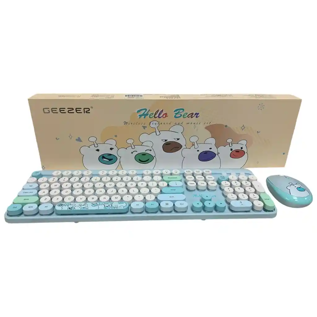 Combo Inalámbrico Teclado Y Mouse Silencioso Geezer Hello Bear Azul