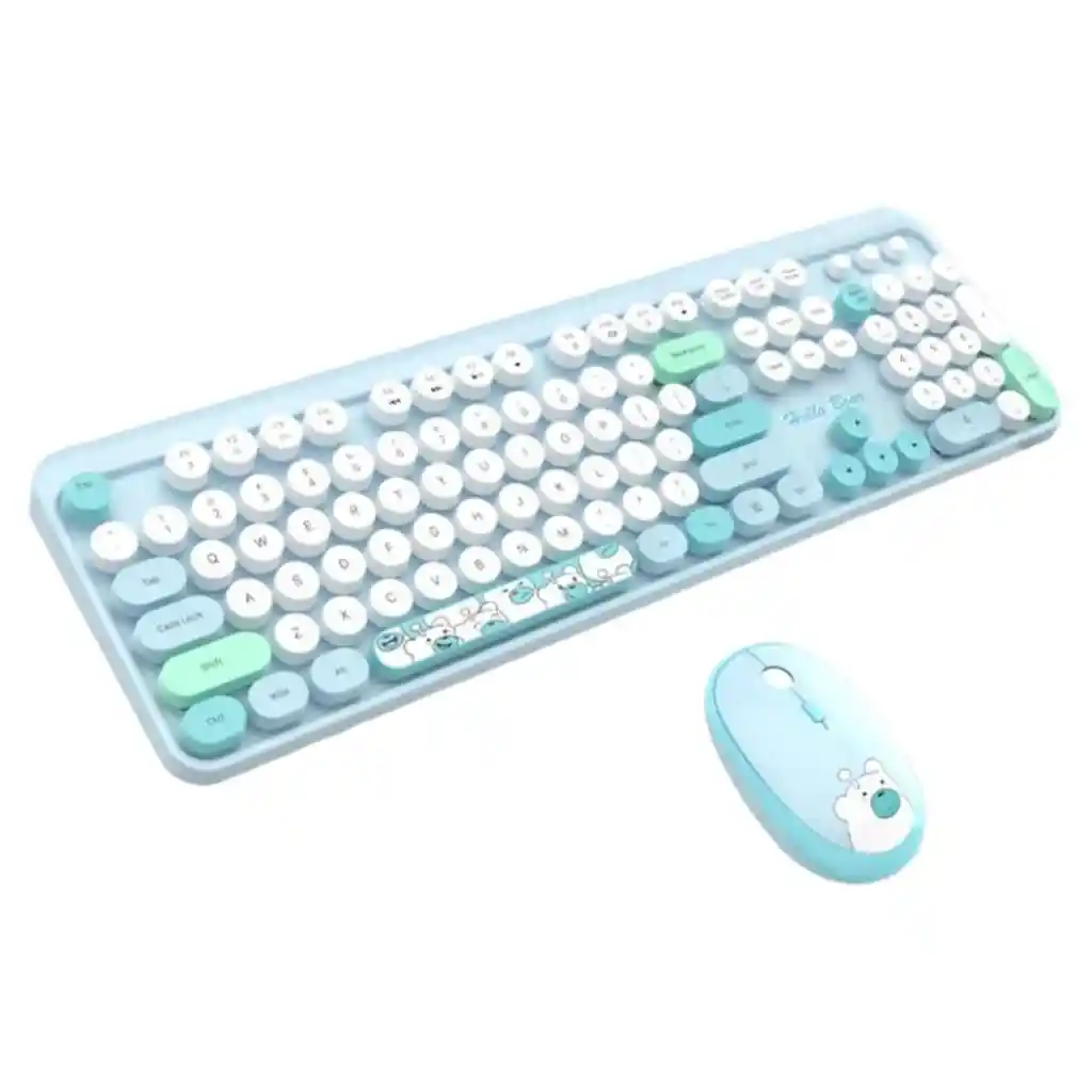 Combo Inalámbrico Teclado Y Mouse Silencioso Geezer Hello Bear Azul