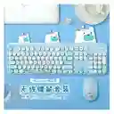 Combo Inalámbrico Teclado Y Mouse Silencioso Geezer Hello Bear Azul