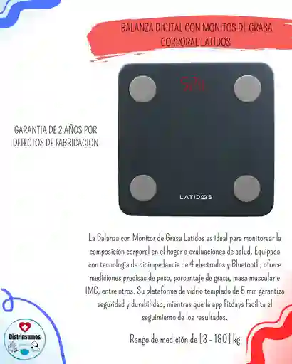 Balanza Digital Con Monitor De Grasa Corporal Latidos