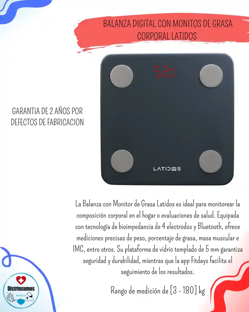 Balanza Digital Con Monitor De Grasa Corporal Latidos