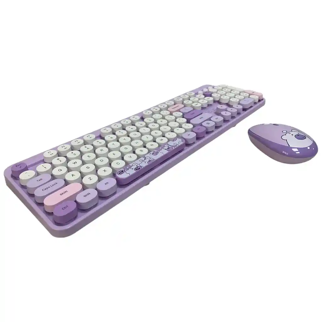 Combo Inalámbrico Teclado Y Mouse Silencioso Geezer Hello Bear Violeta