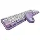 Combo Inalámbrico Teclado Y Mouse Silencioso Geezer Hello Bear Violeta