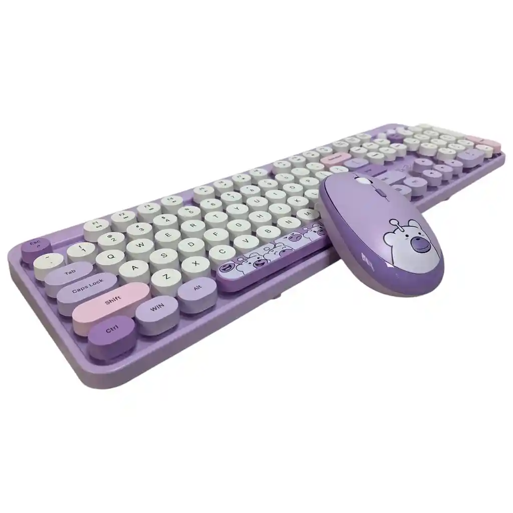 Combo Inalámbrico Teclado Y Mouse Silencioso Geezer Hello Bear Violeta