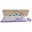 Combo Inalámbrico Teclado Y Mouse Silencioso Geezer Hello Bear Violeta