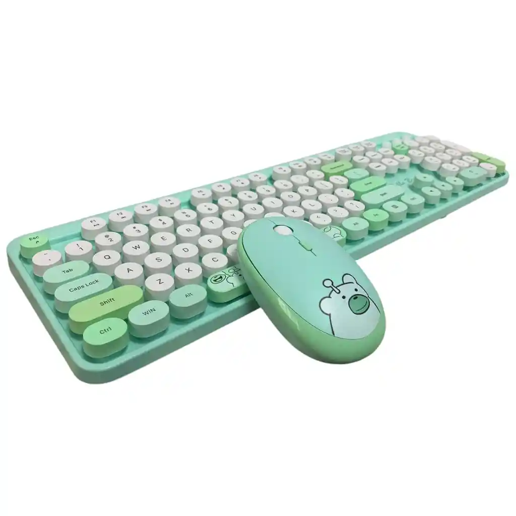 Combo Inalámbrico Teclado Y Mouse Silencioso Geezer Hello Bear Verde
