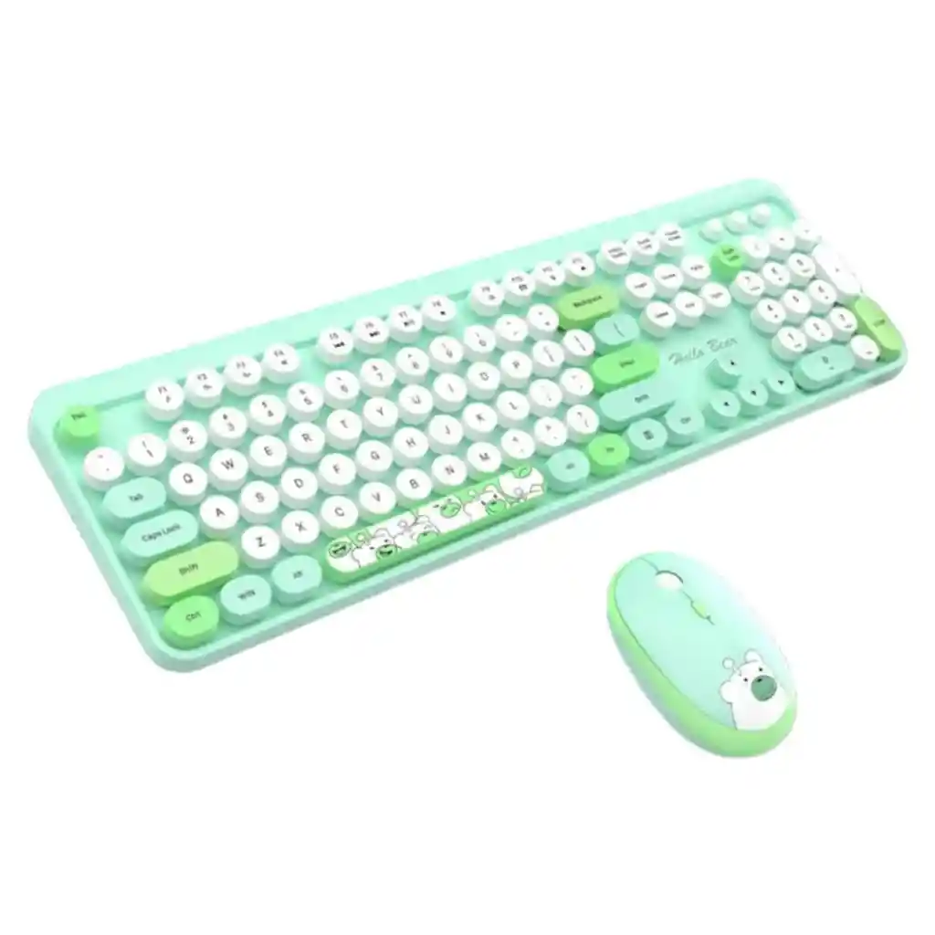 Combo Inalámbrico Teclado Y Mouse Silencioso Geezer Hello Bear Verde