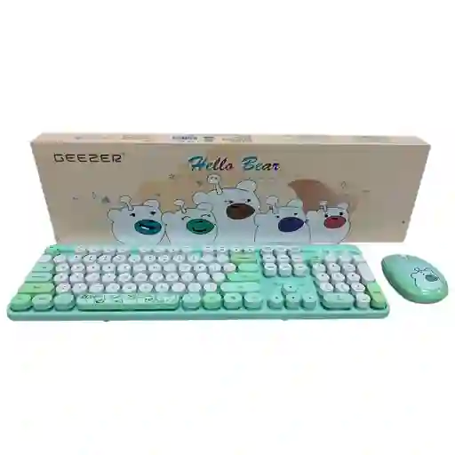 Combo Inalámbrico Teclado Y Mouse Silencioso Geezer Hello Bear Verde