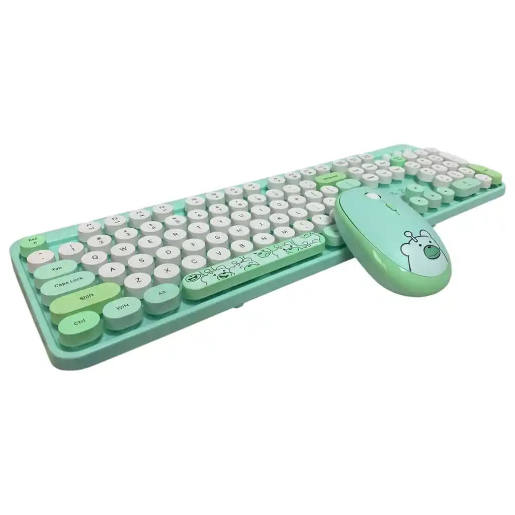 Combo Inalámbrico Teclado Y Mouse Silencioso Geezer Hello Bear Verde