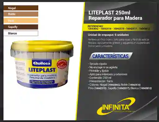 Masilla Reparadora Para Madera Liteplast 250 Gramos