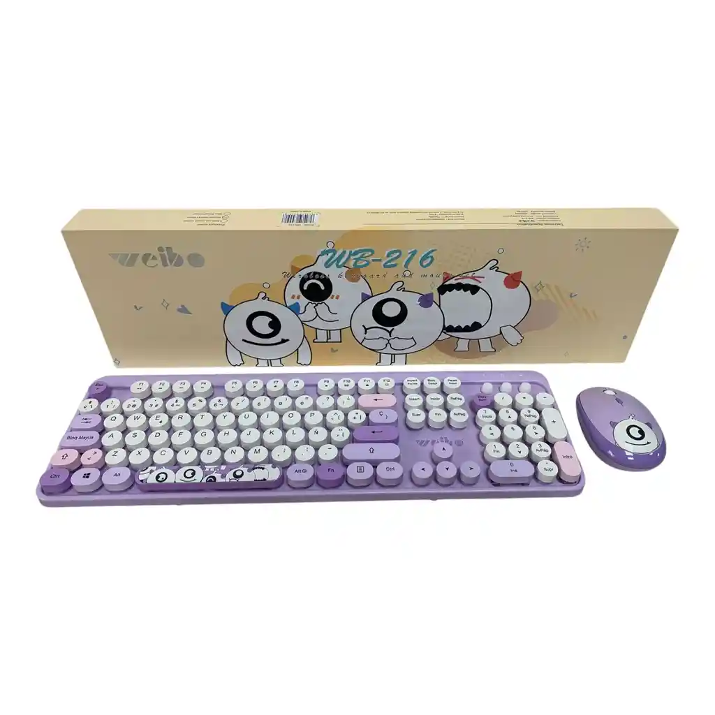 Combo Teclado + Mouse Inalambrico 2.4ghz Weibo Wb216 Con Ñ Violeta