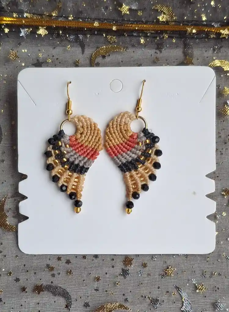 Aretes Alitas, Pavo Reales, Alas De Ángel En Micro Macramé, Sombra Terracota