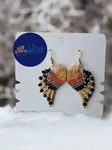 Aretes Alitas, Pavo Reales, Alas De Ángel En Micro Macramé, Sombra Terracota