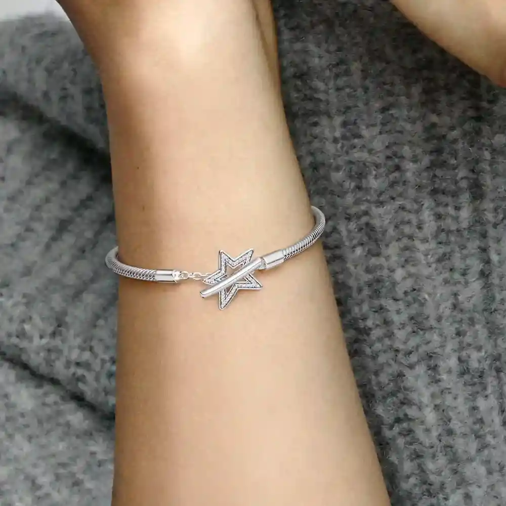 Pulsera Brazalete Pandora Con Barra En T Yestrella 592357c01 Plata 925 - 18cm